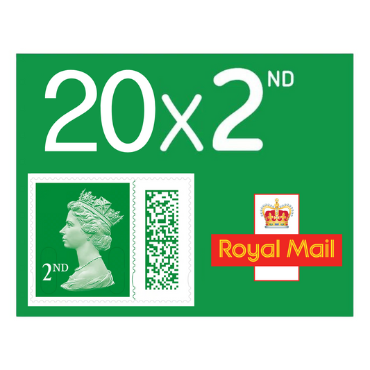 20 x 2nd Second Class Royal Mail Postage Stamps Green Barcoded