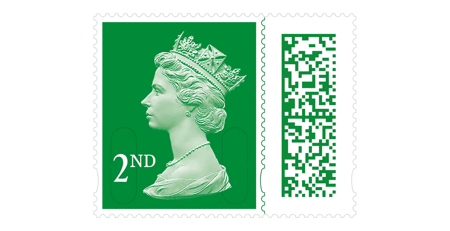 20 x 2nd Second Class Royal Mail Postage Stamps Green Barcoded