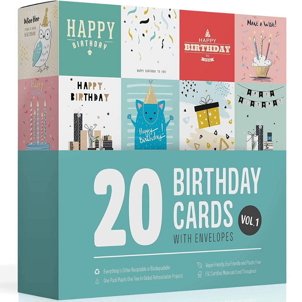Pack of birthday cards Volume 1 – 20 cards and envelopes
