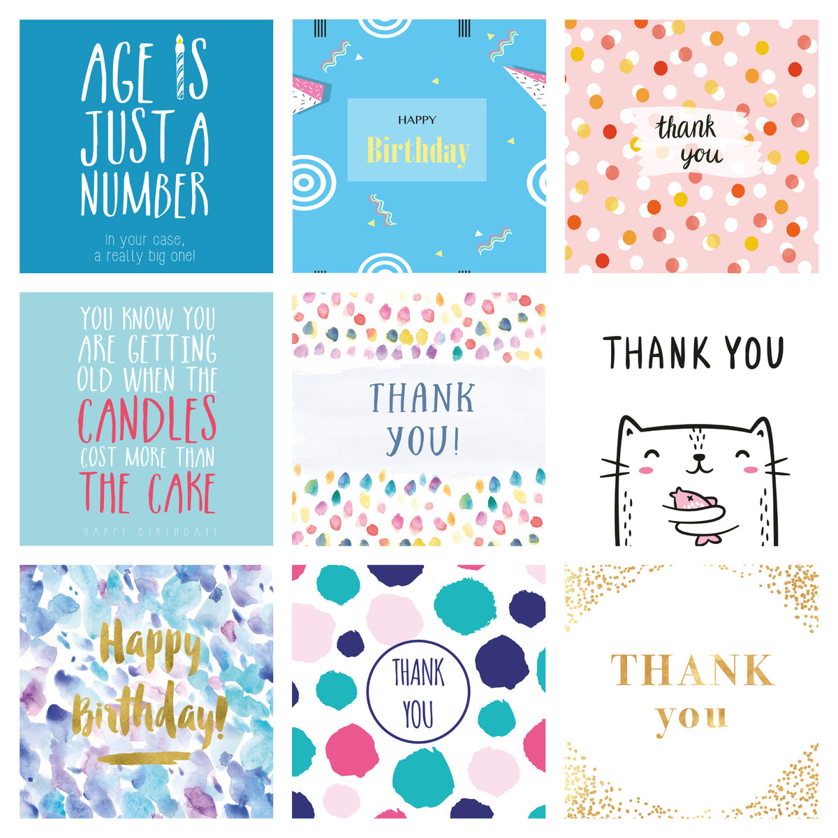 Pack of 50 assorted greetings cards – birthday, anniversary and thank you designs