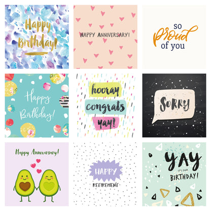 Pack of 50 assorted greetings cards – card designs for all occasions