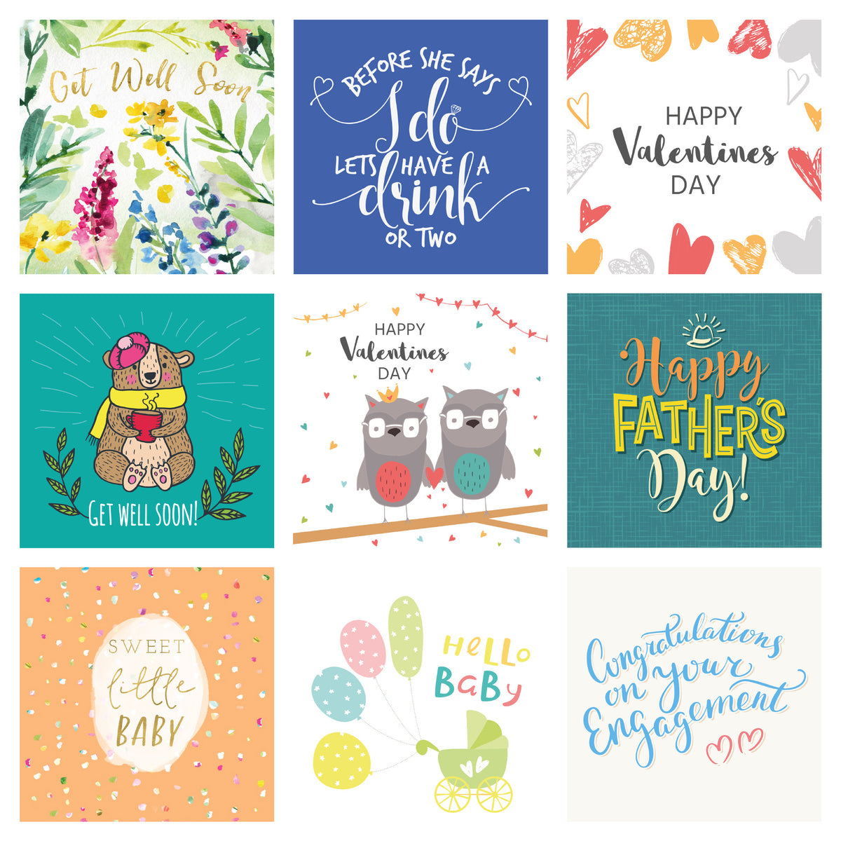 Pack of 50 assorted greetings cards – card designs for all occasions