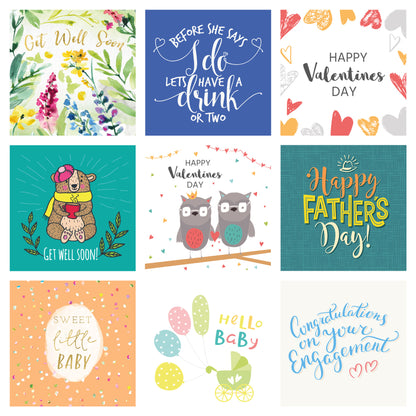 Pack of 50 assorted greetings cards – card designs for all occasions