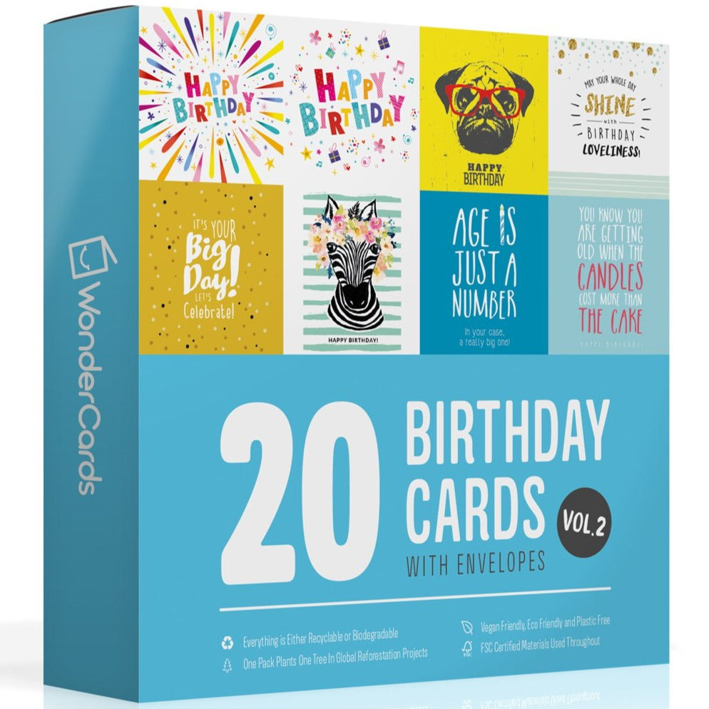 20 x Birthday Cards Vol 2 | Assorted Multipack | By Wonder Cards