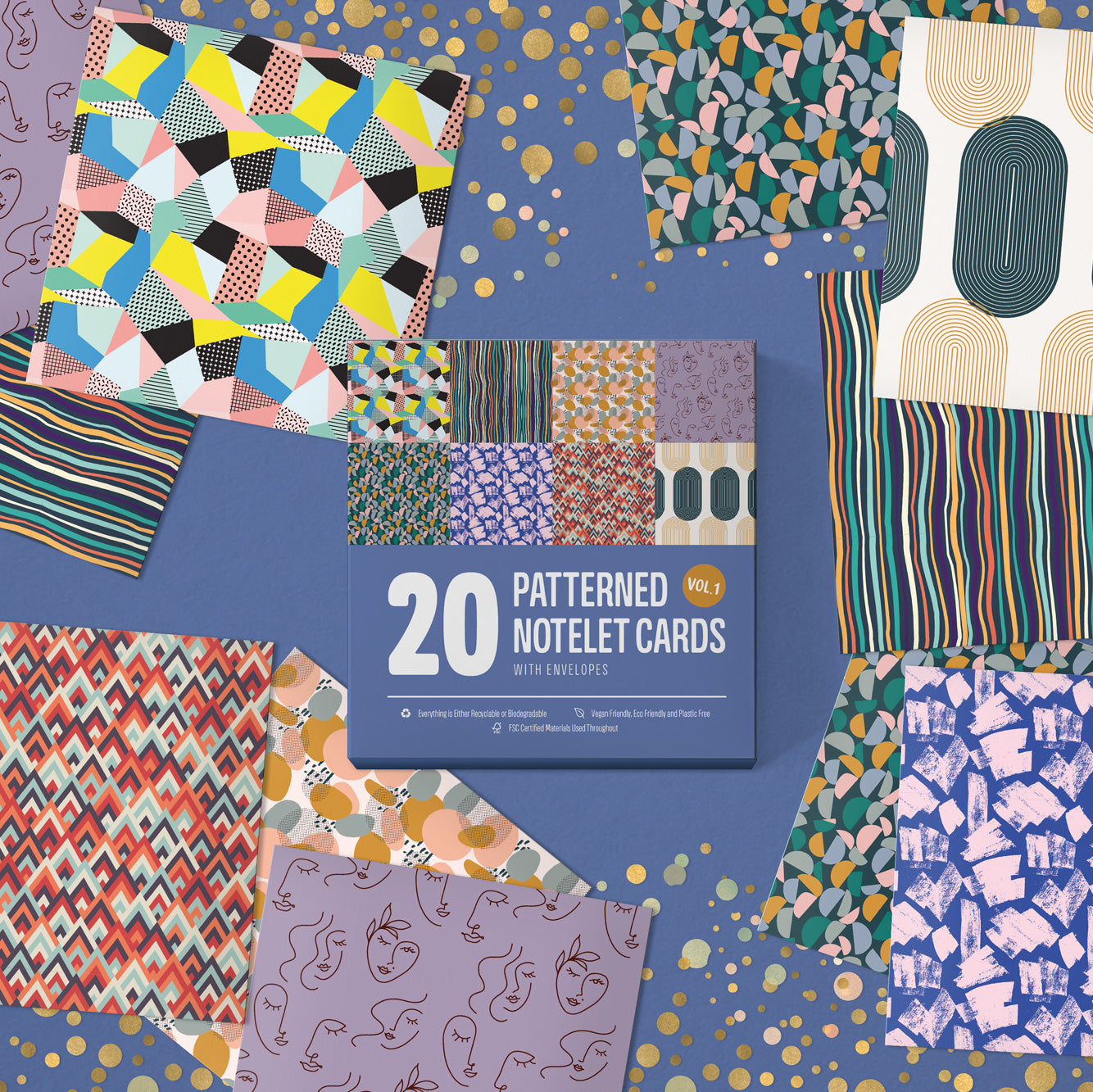 Trendy Pack of Notelet Cards | 20 Cards Envelopes | Notelets Suitable For All Occasions
