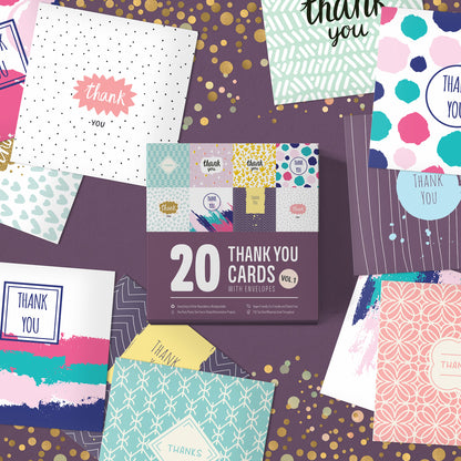 20 x Thank You Cards | Assorted Multi Bulk Pack | By Wonder Cards