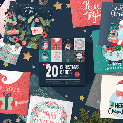 Eco friendly pack of Christmas cards – box with cards and envelopes laid out