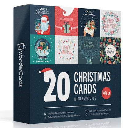 Eco friendly pack of Christmas cards – 20 plastic free cards in their box
