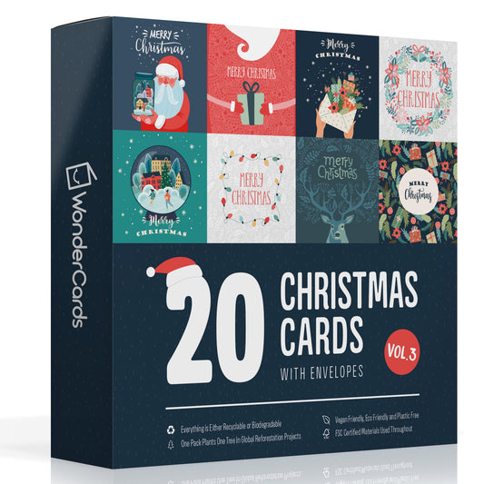 Eco friendly pack of Christmas cards – 20 plastic free cards in their box