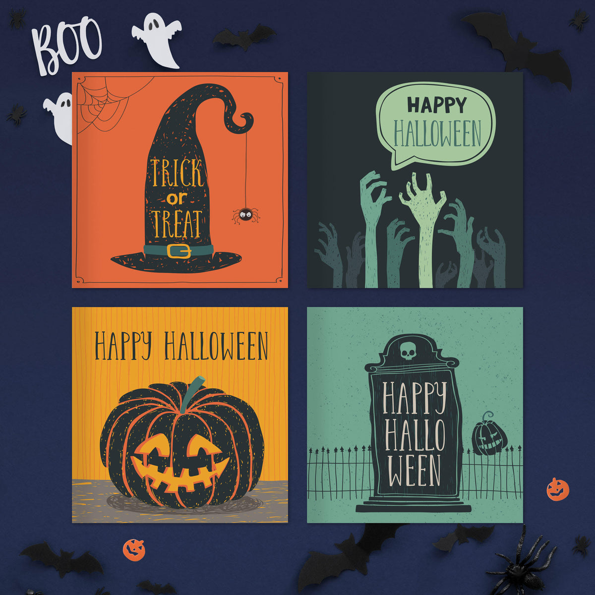 Pack of 20 Halloween cards – spooky card designs