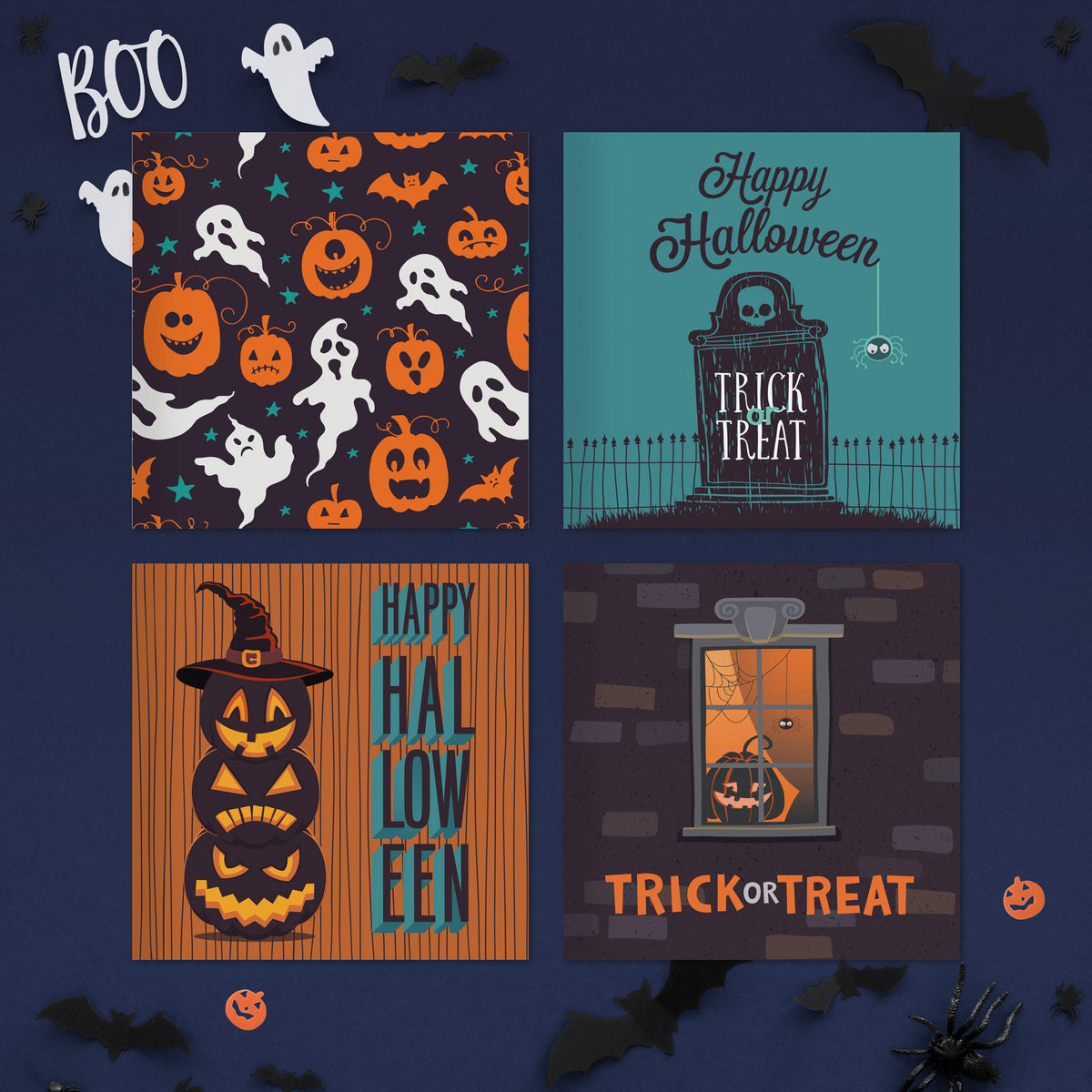 Pack of 20 Halloween cards – spooky card designs