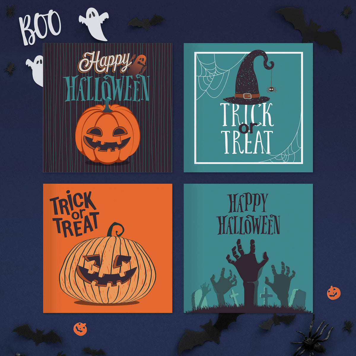Pack of 20 Halloween cards – spooky card designs