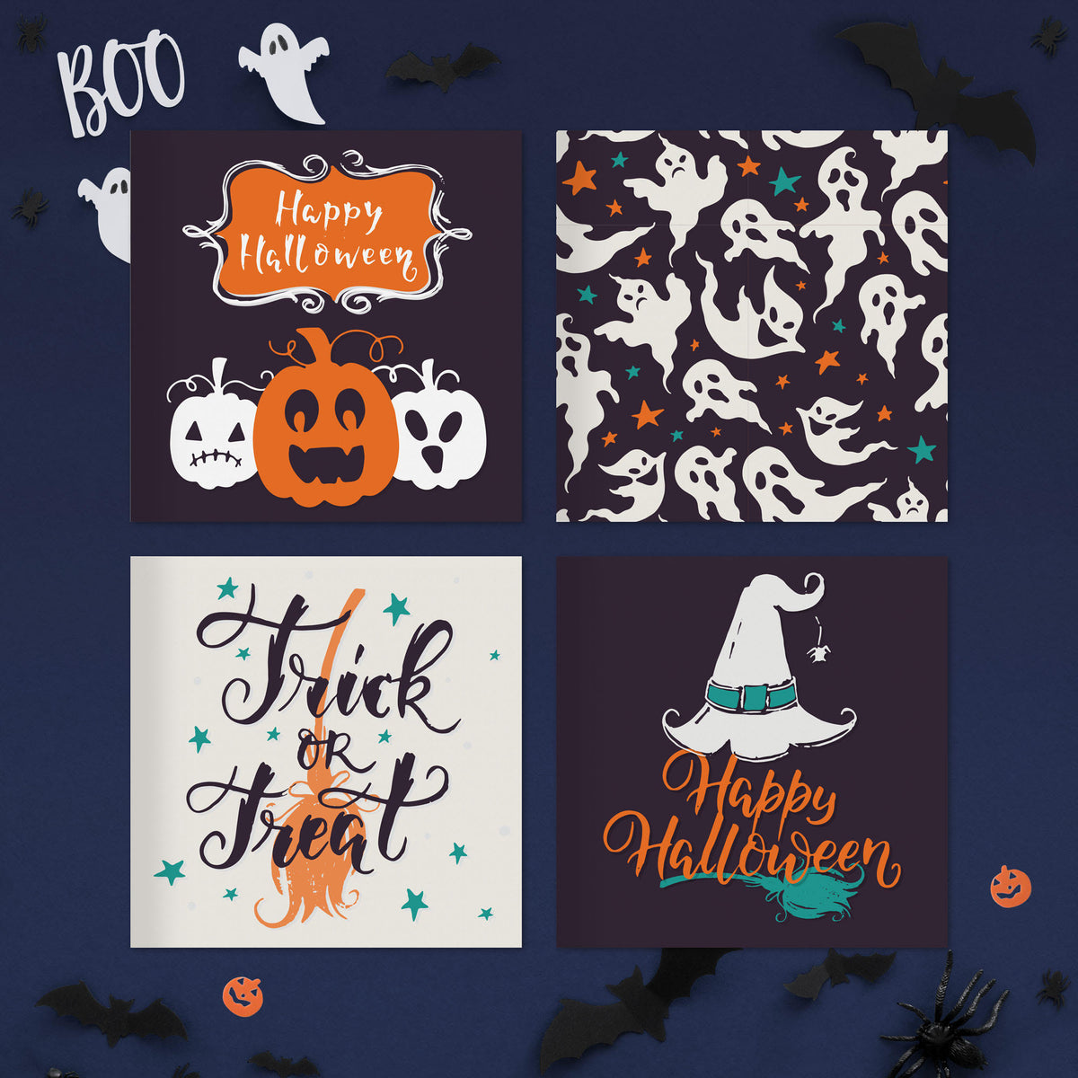 Pack of 20 Halloween cards – spooky card designs