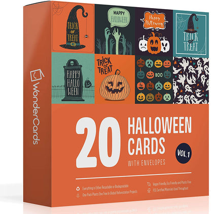 Pack of 20 Halloween cards and envelopes