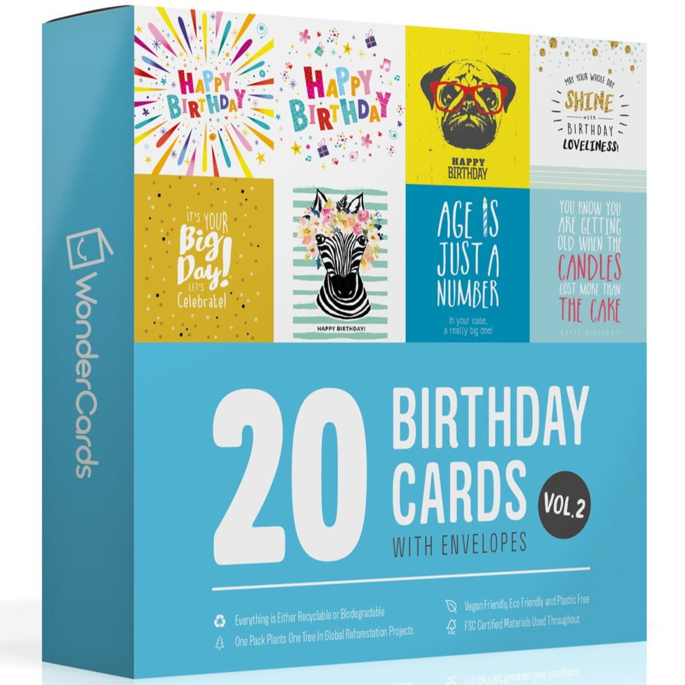 Funny pack of birthday cards Volume 2 – 20 cards and envelopes in their box