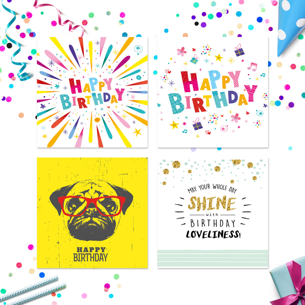 Pack of birthday cards Volume 2 – card designs 1 to 4