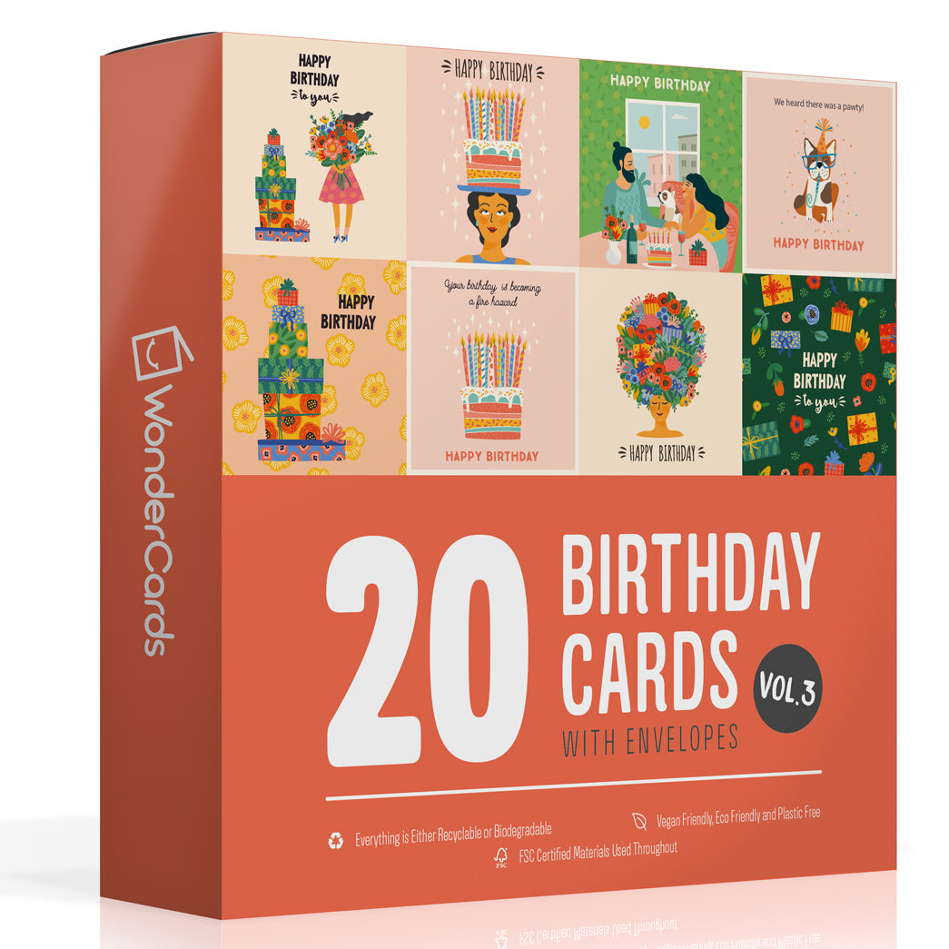 Trendy pack of birthday cards Volume 3 – 20 cards and envelopes in their box