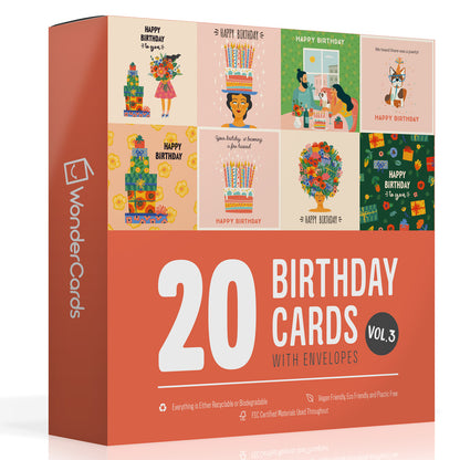 Trendy pack of birthday cards Volume 3 – 20 cards and envelopes in their box