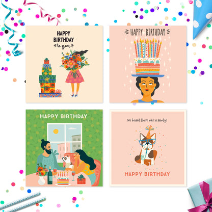 Pack of birthday cards Volume 3 – card designs 1 to 4