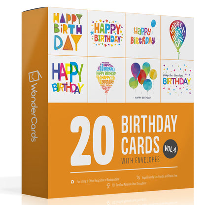 Pack of birthday cards Volume 4 – 20 cards and envelopes in their box