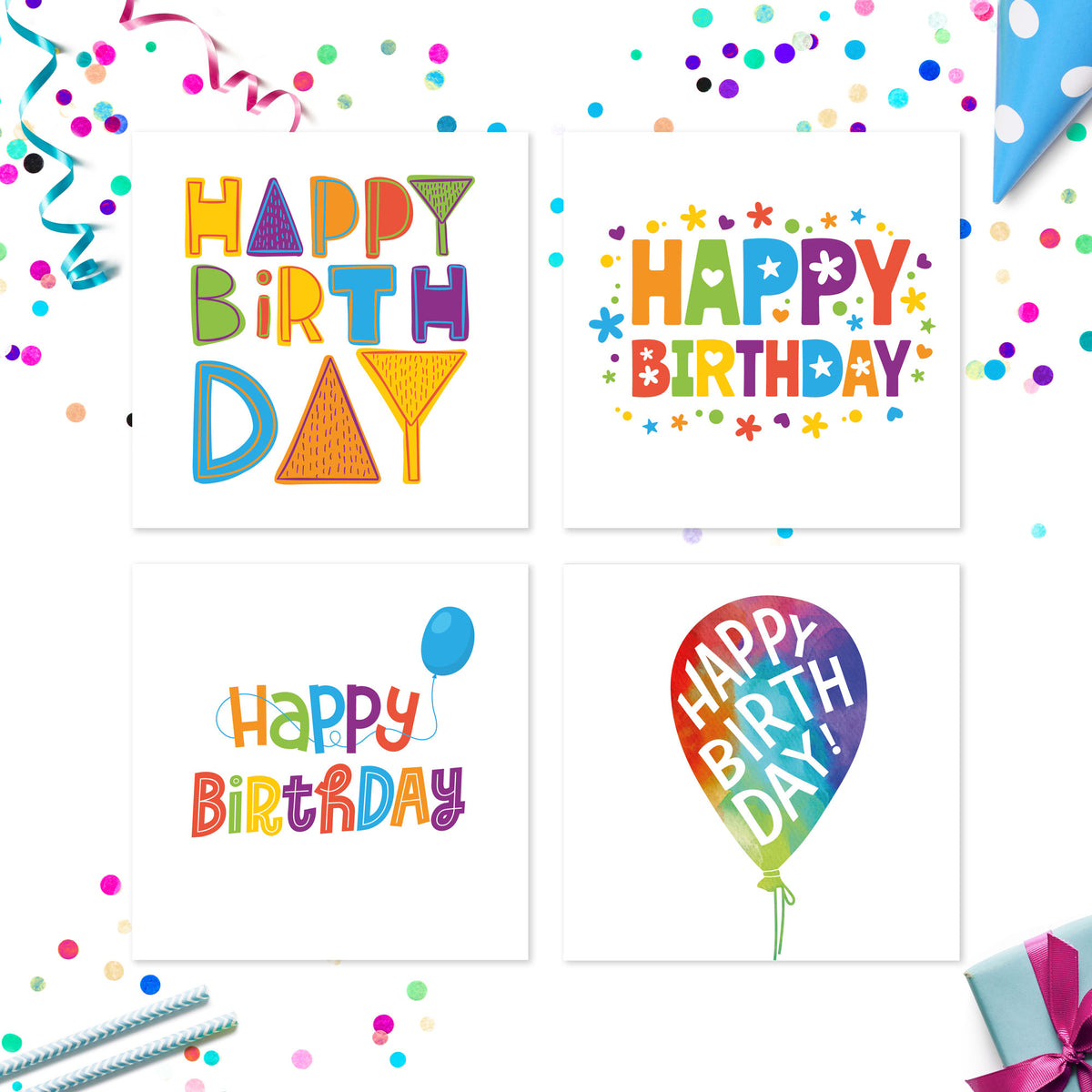 Pack of birthday cards Volume 4 – card designs 1 to 4