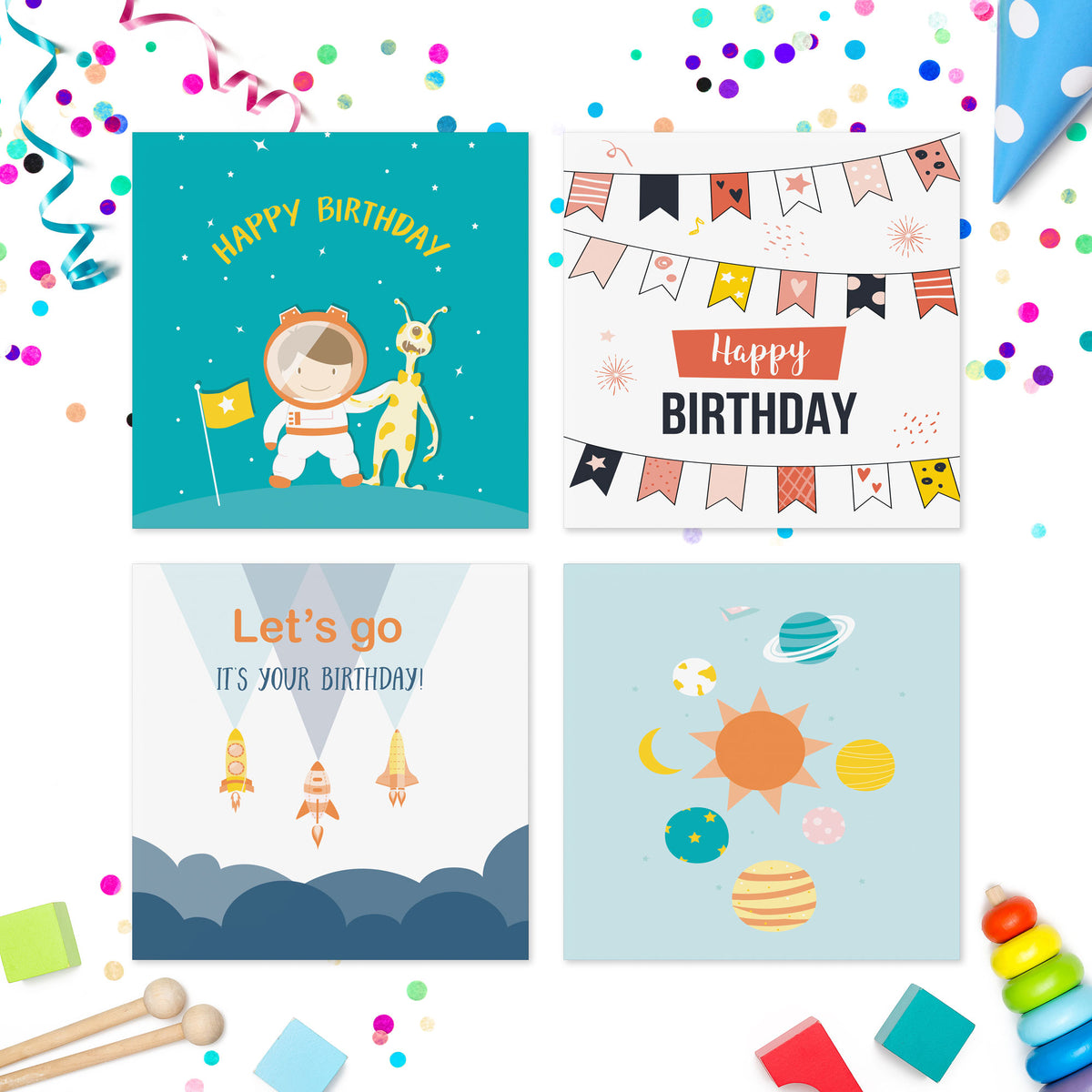 Pack of kids birthday cards Volume 2 – card designs 13 to 16