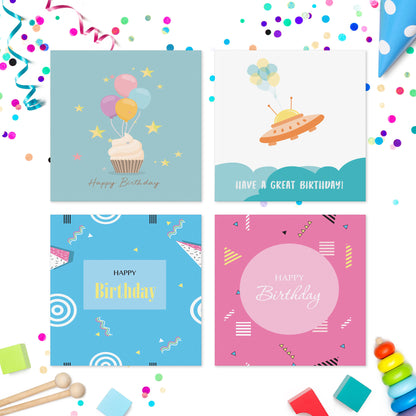 Pack of kids birthday cards Volume 2 – card designs 17 to 20