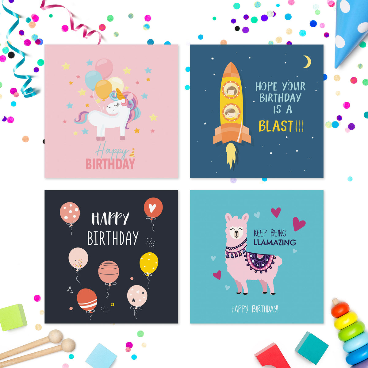 Pack of kids birthday cards Volume 2 – card designs 5 to 8