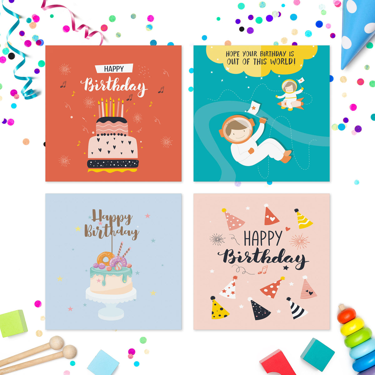 Pack of kids birthday cards Volume 2 – card designs 9 to 12