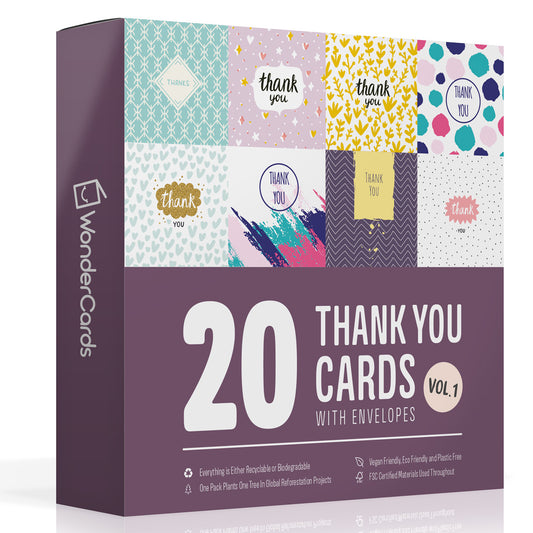 Pack of 20 thank you cards and envelopes in their box