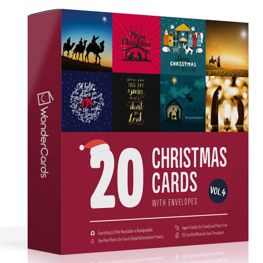 Pack of religious Christmas cards – 20 cards and red envelopes in their box